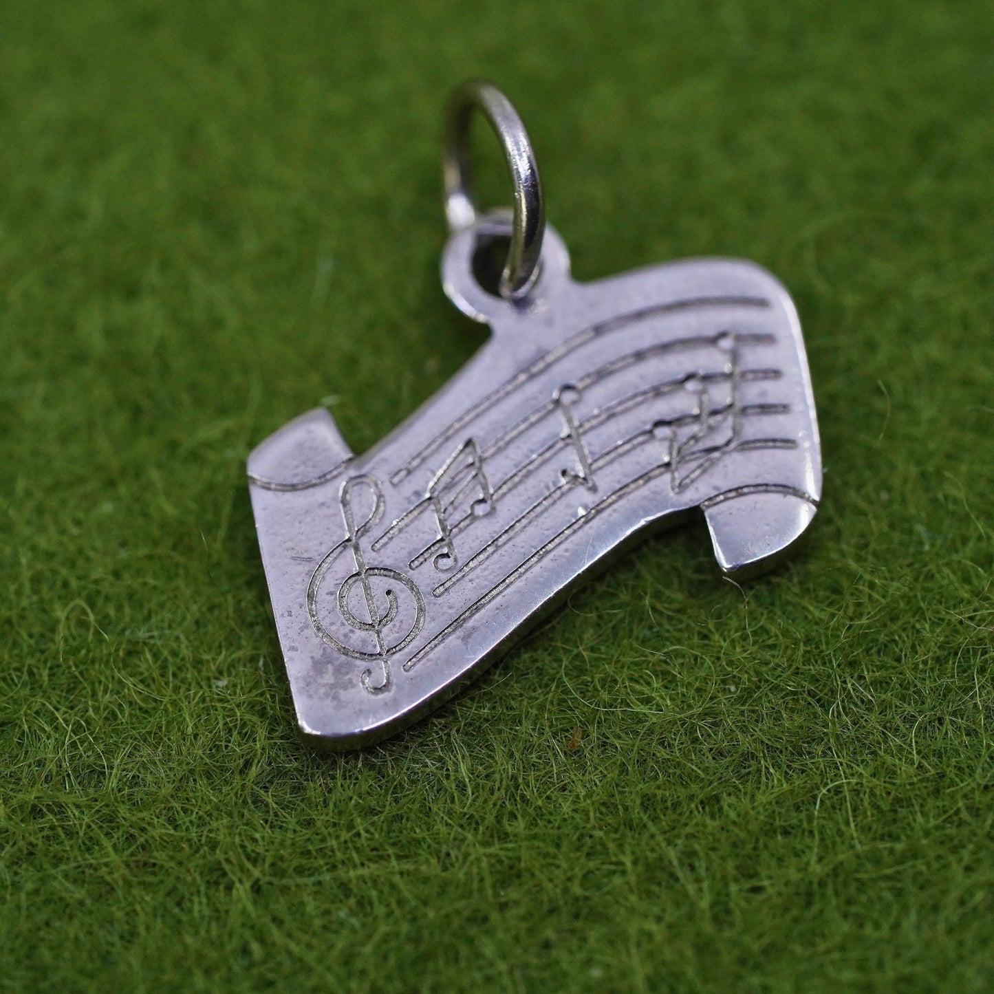 Vintage sterling silver handmade pendant, 925 silver music note, melody charm