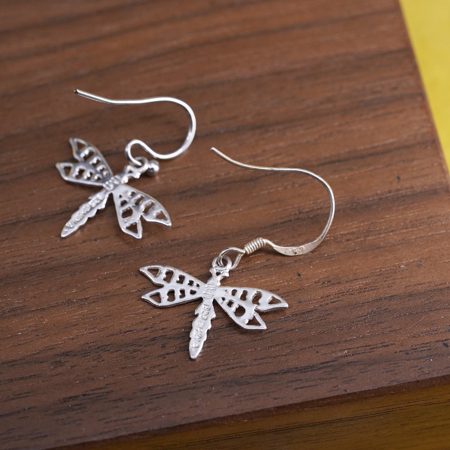 Vintage Sterling silver handmade earrings, 925 dragonfly drops