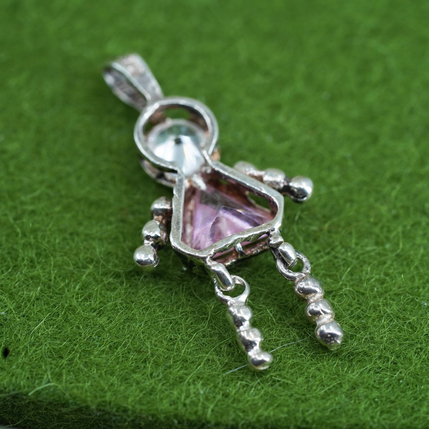 vtg sterling 925 silver birthstone pendant with pink crystal girl figure charm