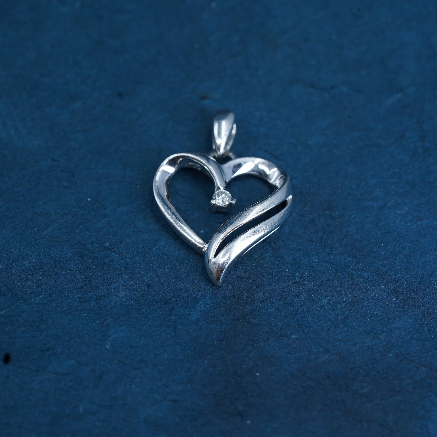 Vintage Sterling silver handmade pendant, 925 heart with genuine diamond