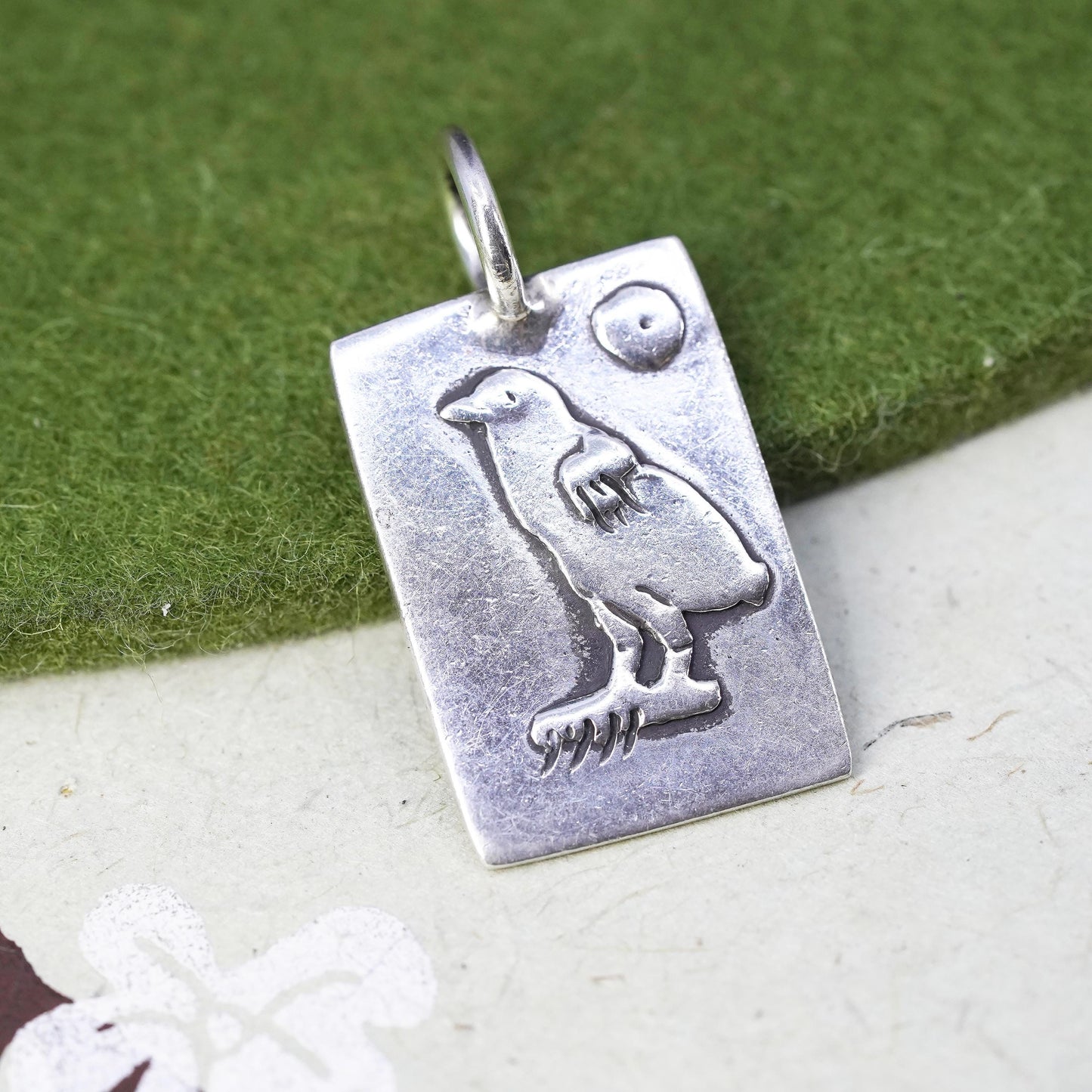 Vintage Native American sterling silver handmade pendant, 925 bird owl tag