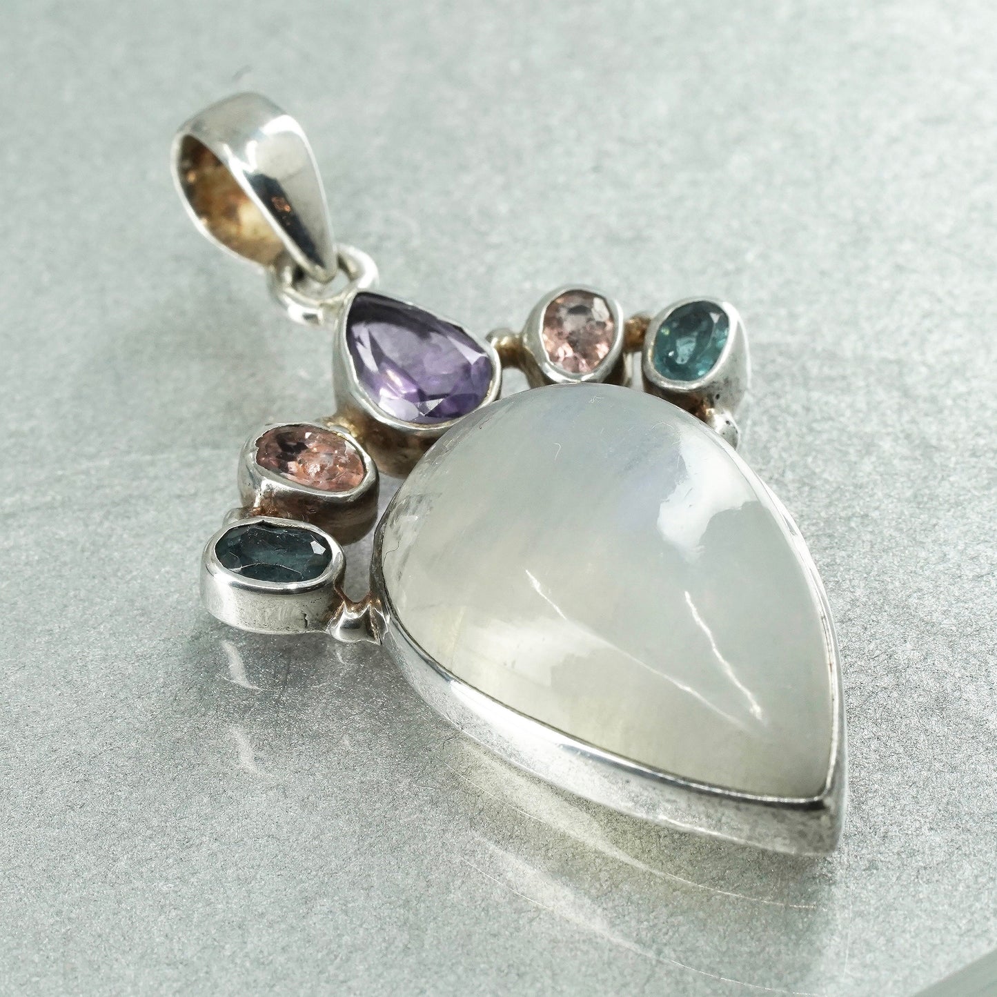 sterling 925 silver pendant with teardrop moonstone amethyst citrine peridot