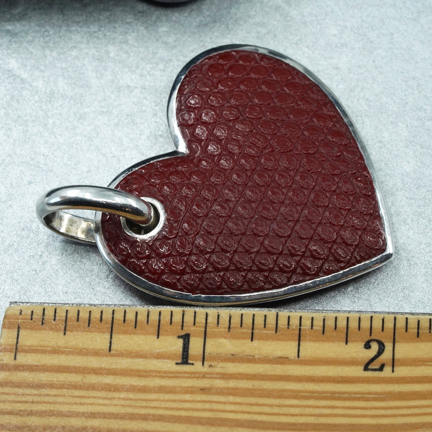 Vintage EEE sterling 925 silver red leather heart pendant