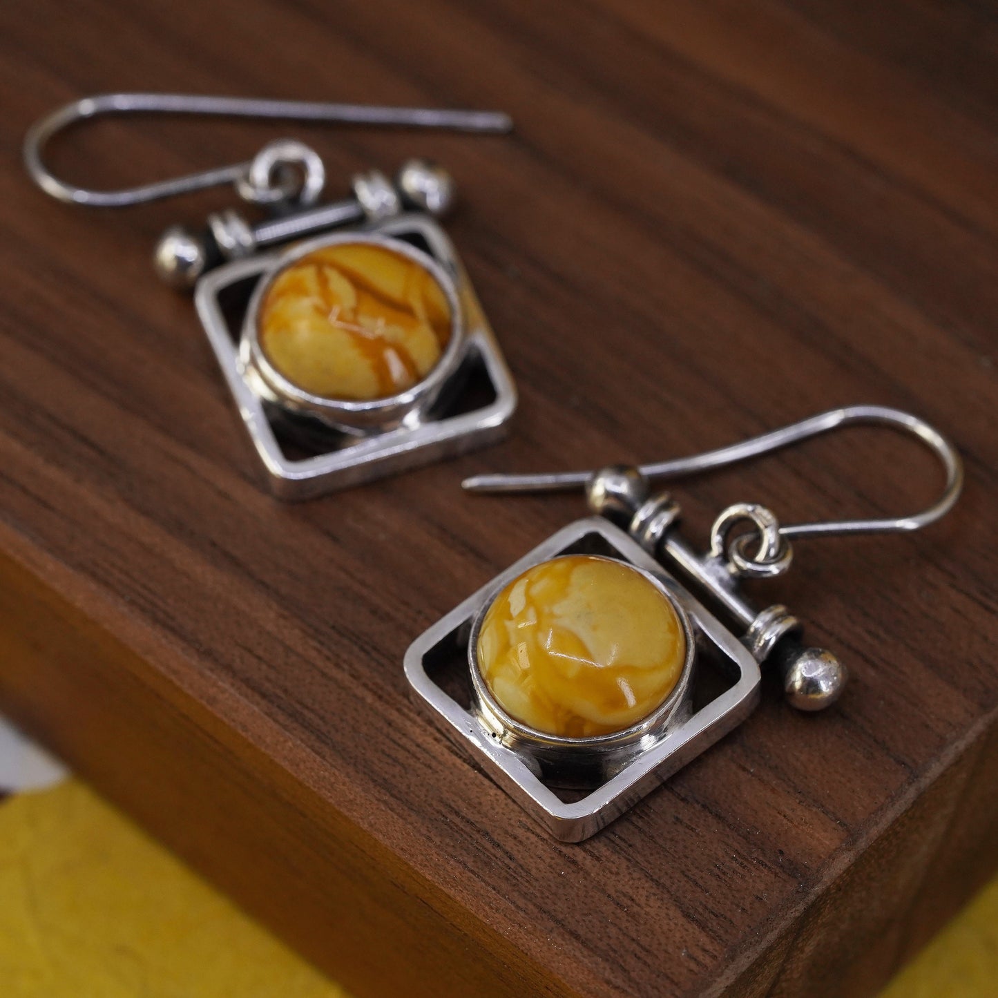 Vintage Sterling 925 silver handmade earrings with Amber drops