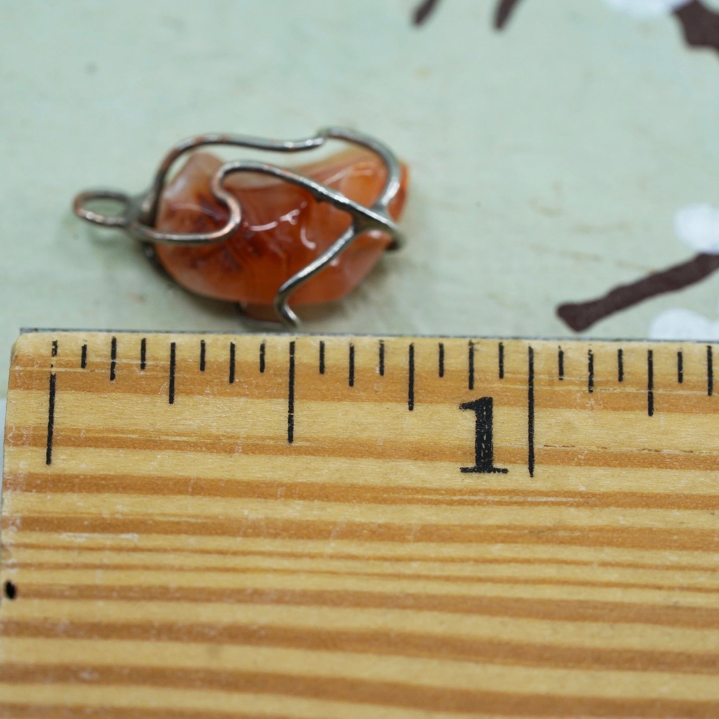 Vintage sterling silver handmade pendant, 925 wired charm with agate