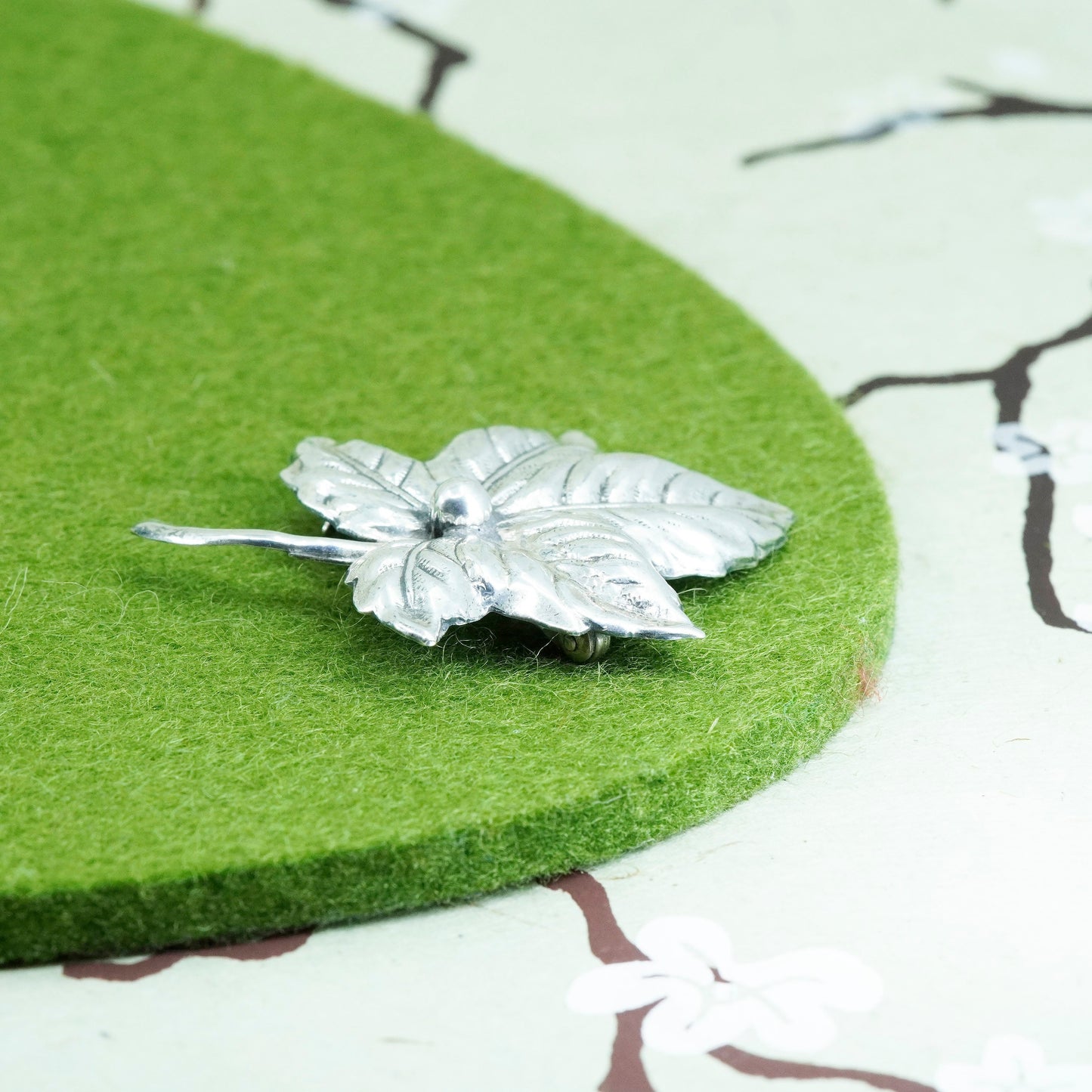 Vintage Sterling silver handmade brooch, 925 maple leaf pin