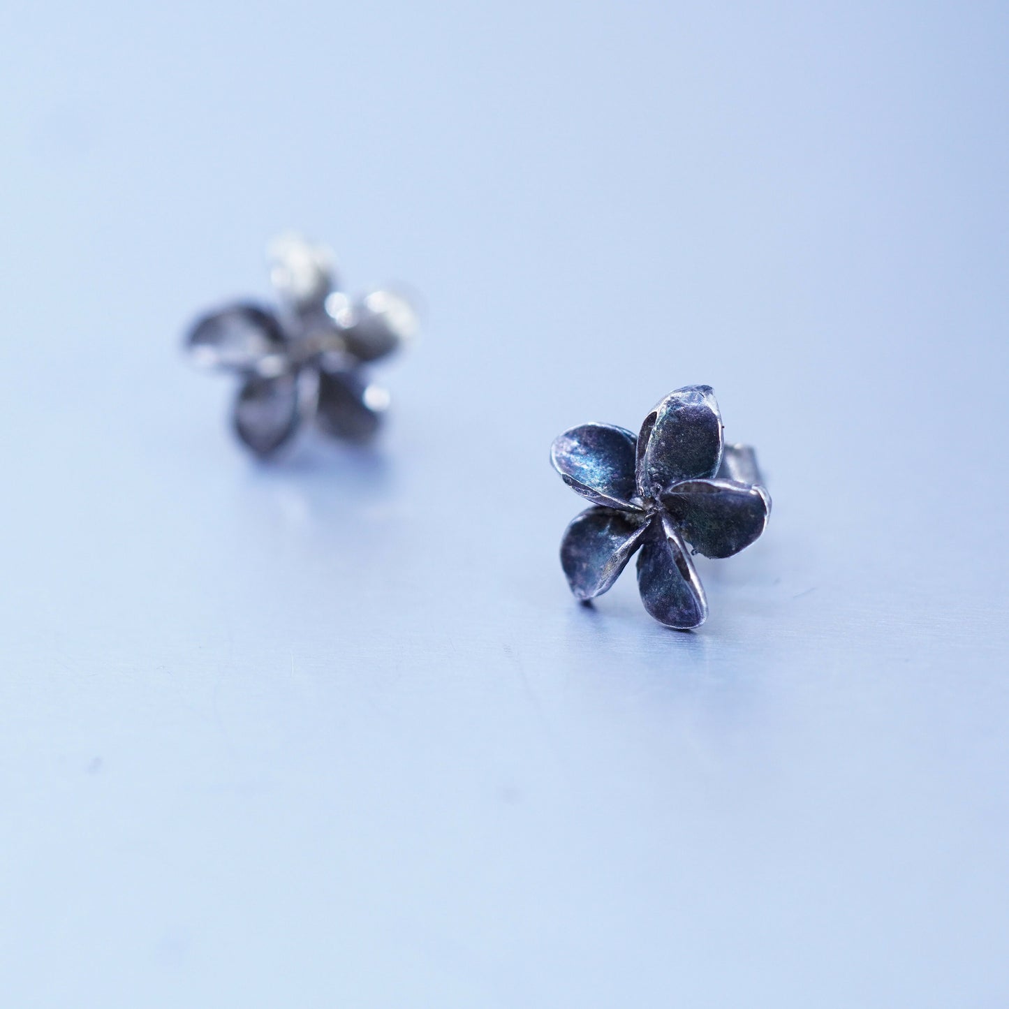 vtg southwestern Sterling 925 silver handmade earrings, plumeria flower studs