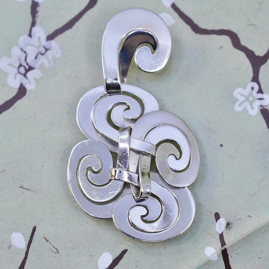 Vintage Mexican sterling silver handmade pendant, swirly 925 cross charm