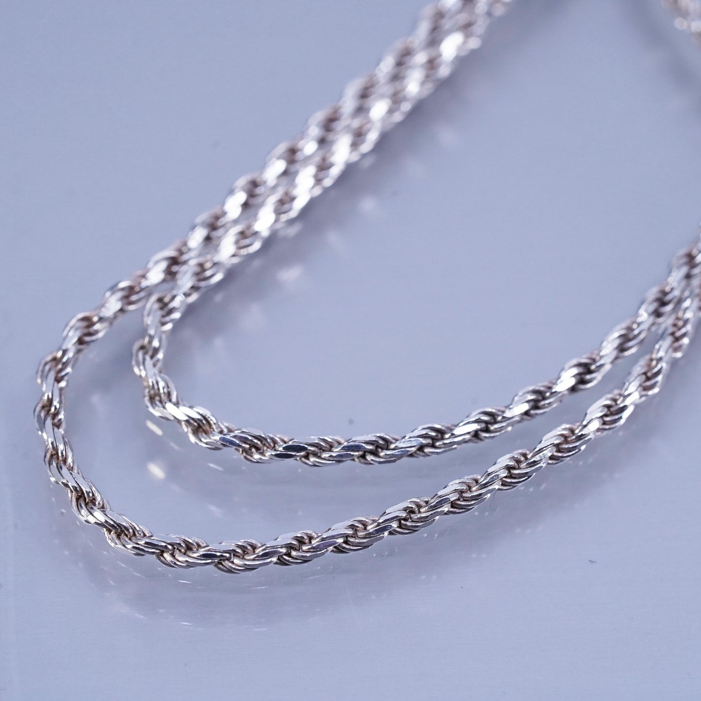 30” 2mm, vintage Sterling 925 silver bold rope chain necklace