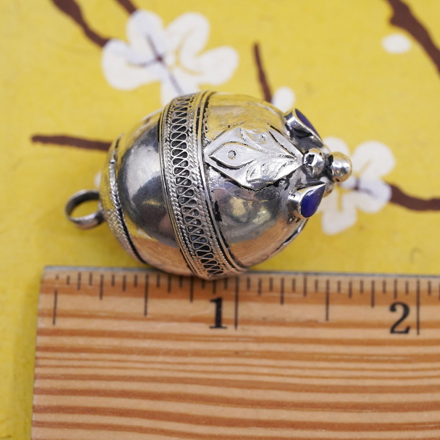 Vintage Sterling silver handmade ball charm, 925 filigree oval ball pendant