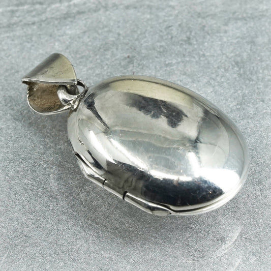 Vintage Sterling silver pendant charm, 925 oval two photos locket