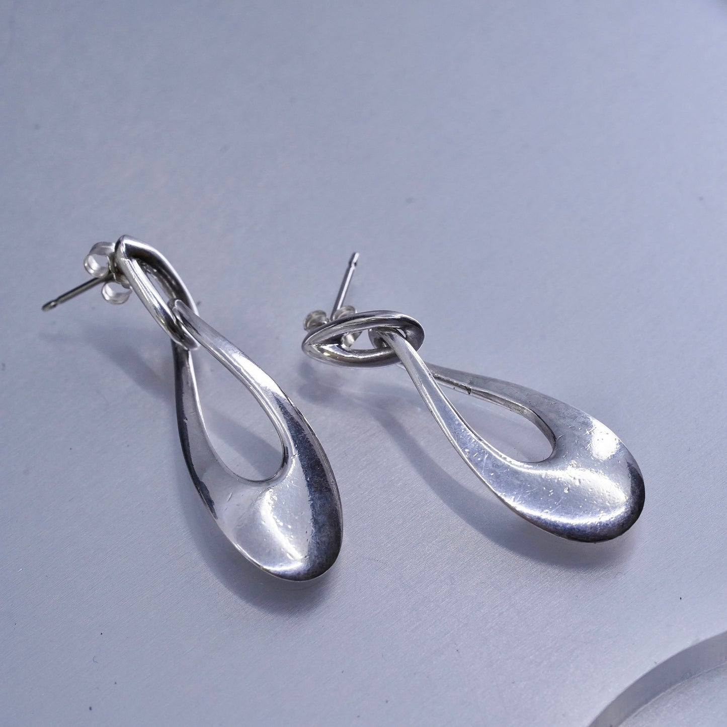 1.75”, Vintage Sterling 925 silver handmade entwinted teardrop earrings