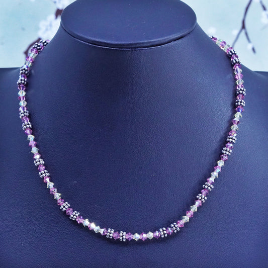 16", Vintage pink crystal breads necklace with Sterling silver toggle closure