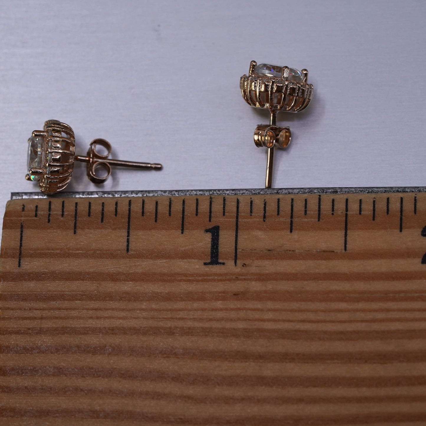 Vintage rose gold over Sterling 925 silver Cz studs, Swarovski earrings