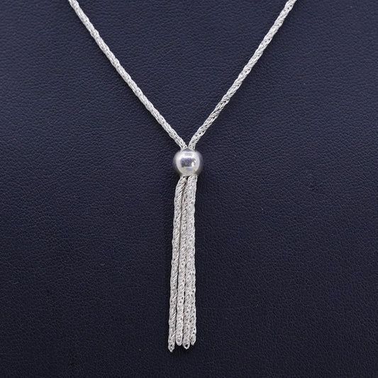 17”, Vintage Sterling 925 silver wheat chain necklace with fringe pendant