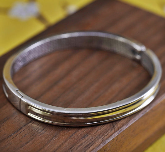7”, Vintage minimalist sterling silver handmade bracelet, 925 hinged bangle
