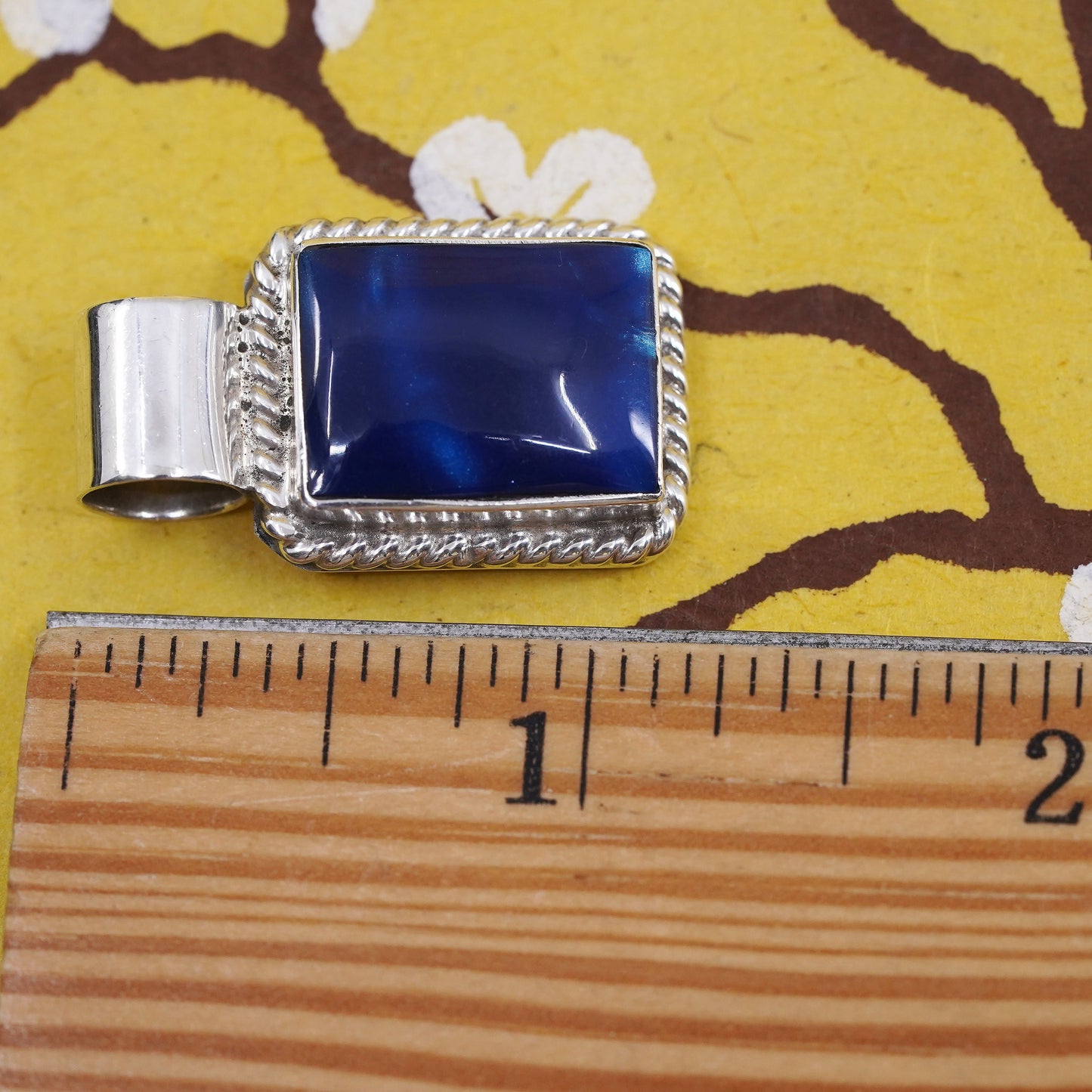 Vintage Mexico Sterling 925 silver rectangular pendant with oval blue goldstone