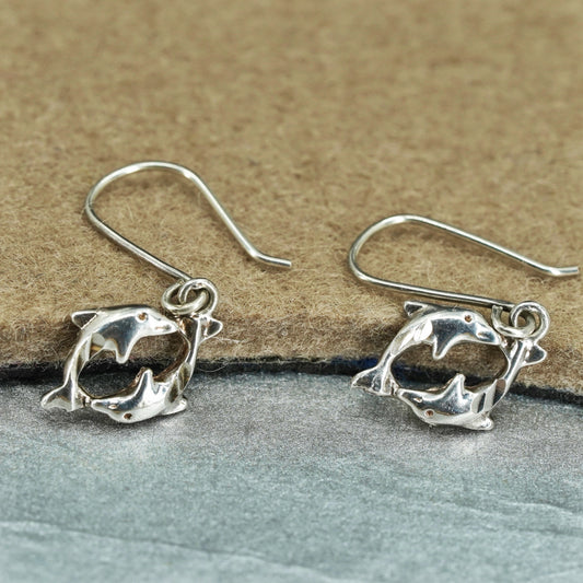 Vintage Sterling 925 silver handmade dolphin earrings