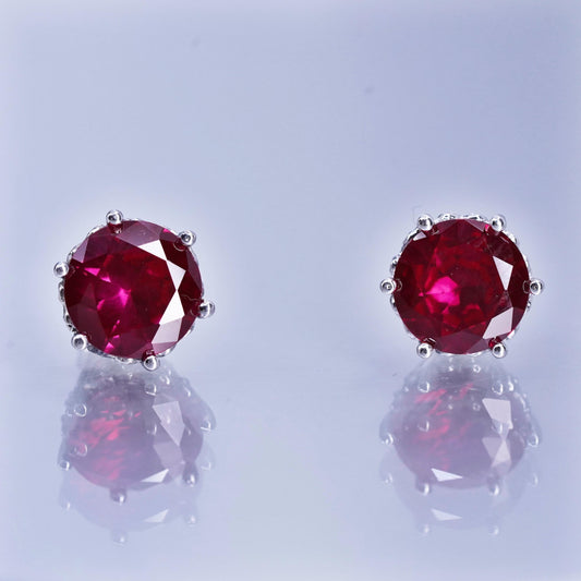 Vintage Sterling 925 silver handmade earrings, studs with ruby cz on the side