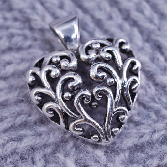 Vintage Sterling silver handmade pendant, 925 filigree heart