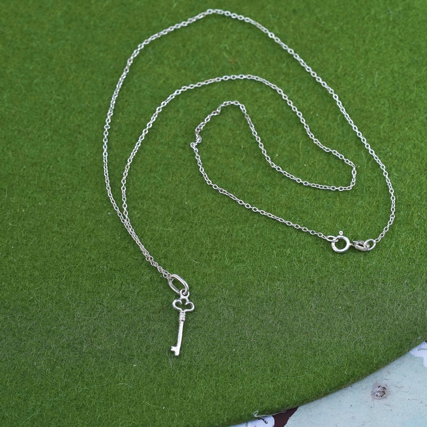 18” sterling silver handmade necklace, 925 circle chain with key pendant