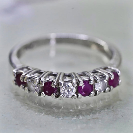 Size 5, vintage Sterling silver handmade ring, 925 stackable band ruby and cz