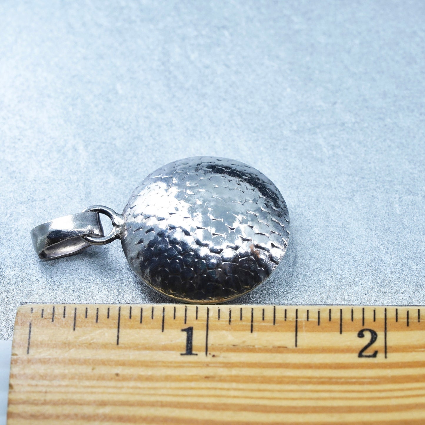 vintage sterling 925 silver handmade puffy textured circle pendant