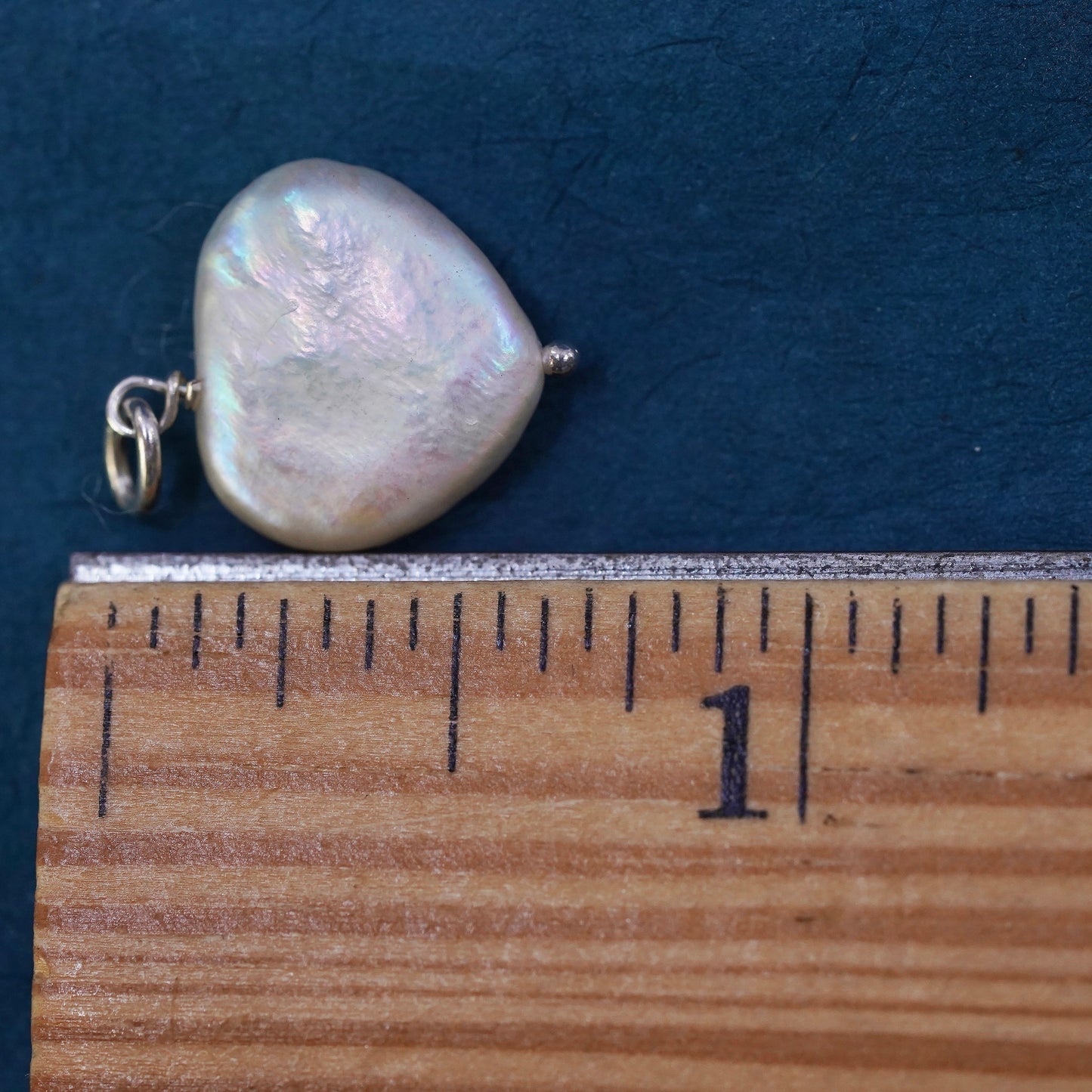 Vintage Sterling silver handmade pendant, 925 charm with heart coin pearl