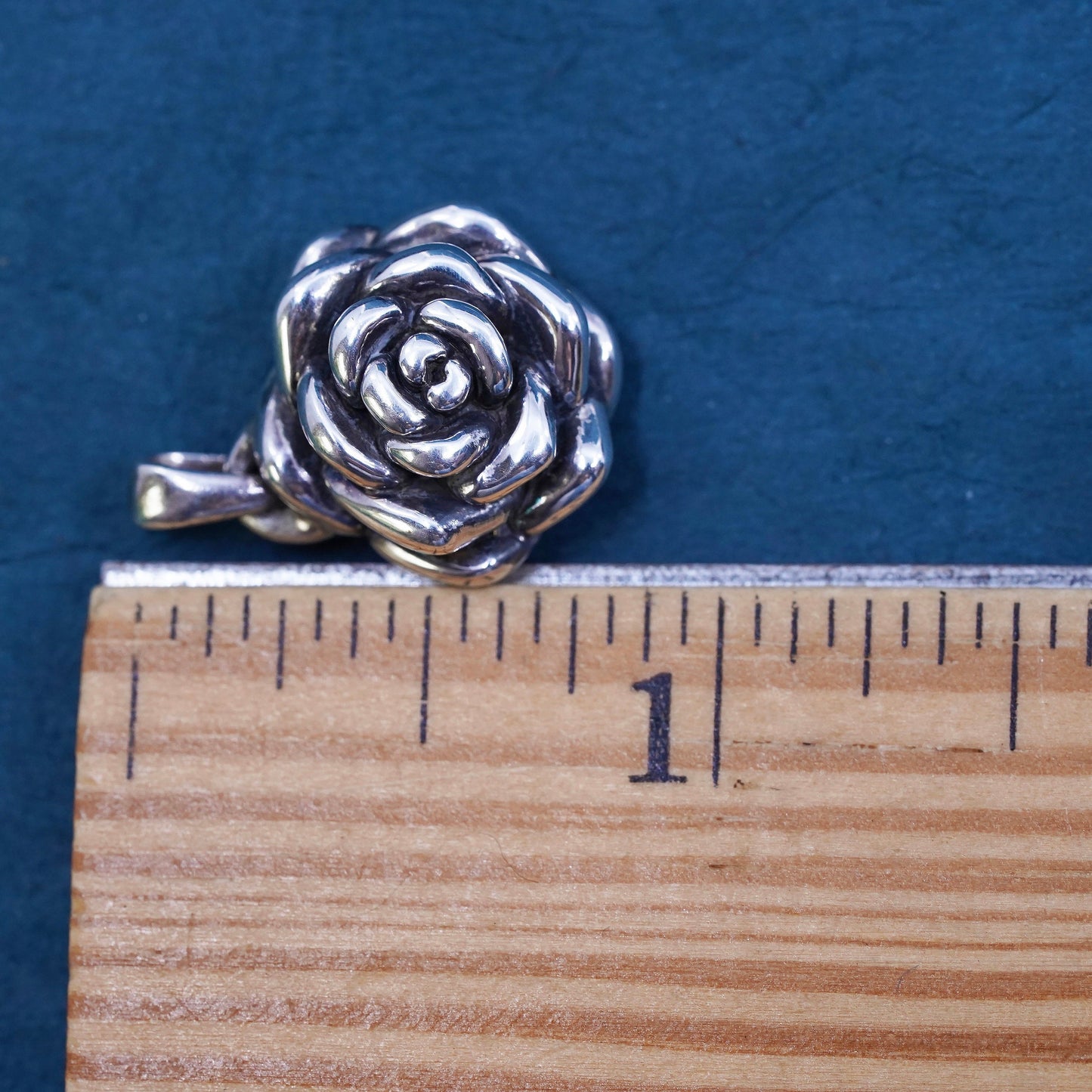 Vintage Sterling silver handmade pendant, puffy 925 rose flower