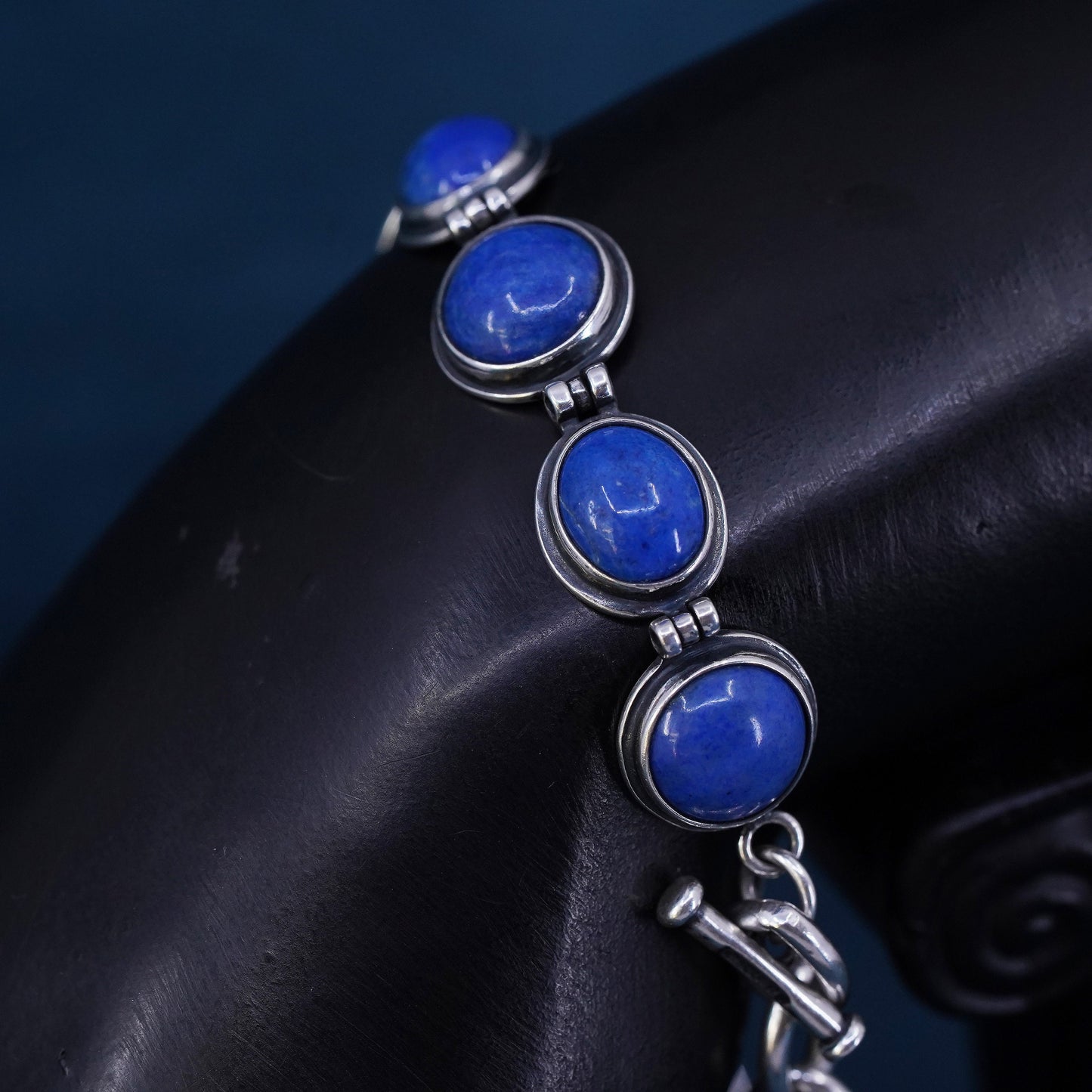 7.5”, Sterling 925 Silver Carolyn Pollack Carlisle Bracelet lapis lazuli toggle