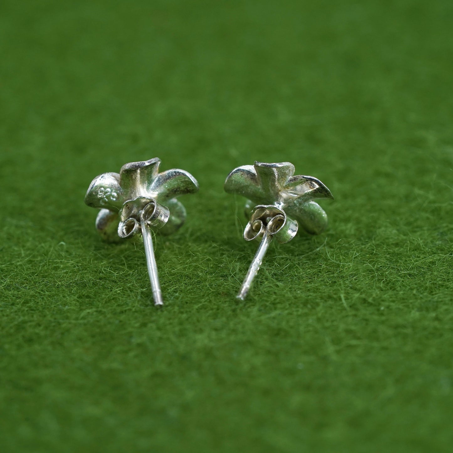 sterling 925 silver plumeria flower studs with clear cz, minimalist earrings