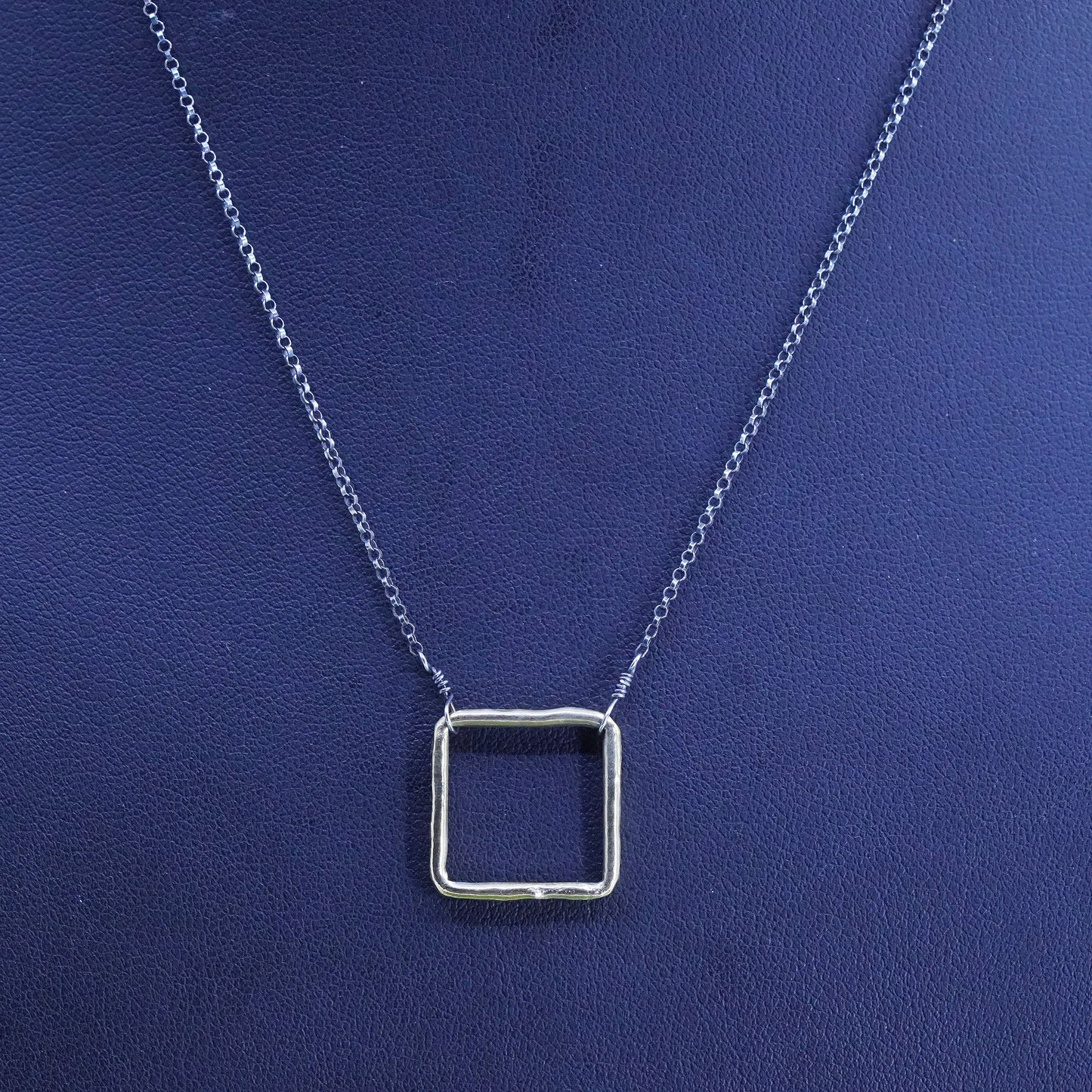 16”, Two Tone sterling silver necklace, 925 circle chain with square Pendant