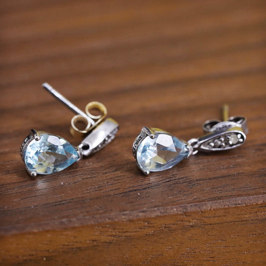 Vintage sterling 925 silver handmade earrings with teardrop topaz