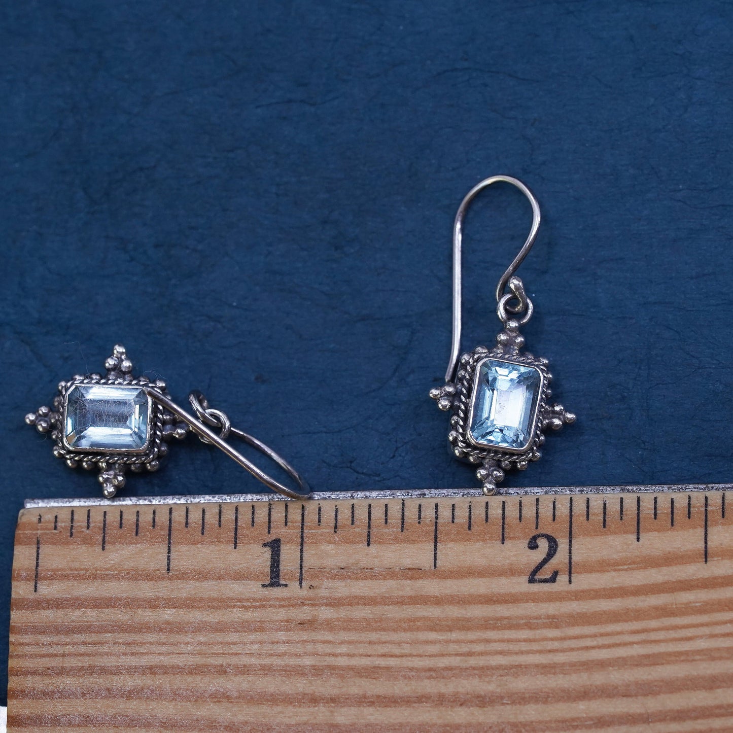 Vintage sterling 925 silver handmade earrings with blue topaz and beads