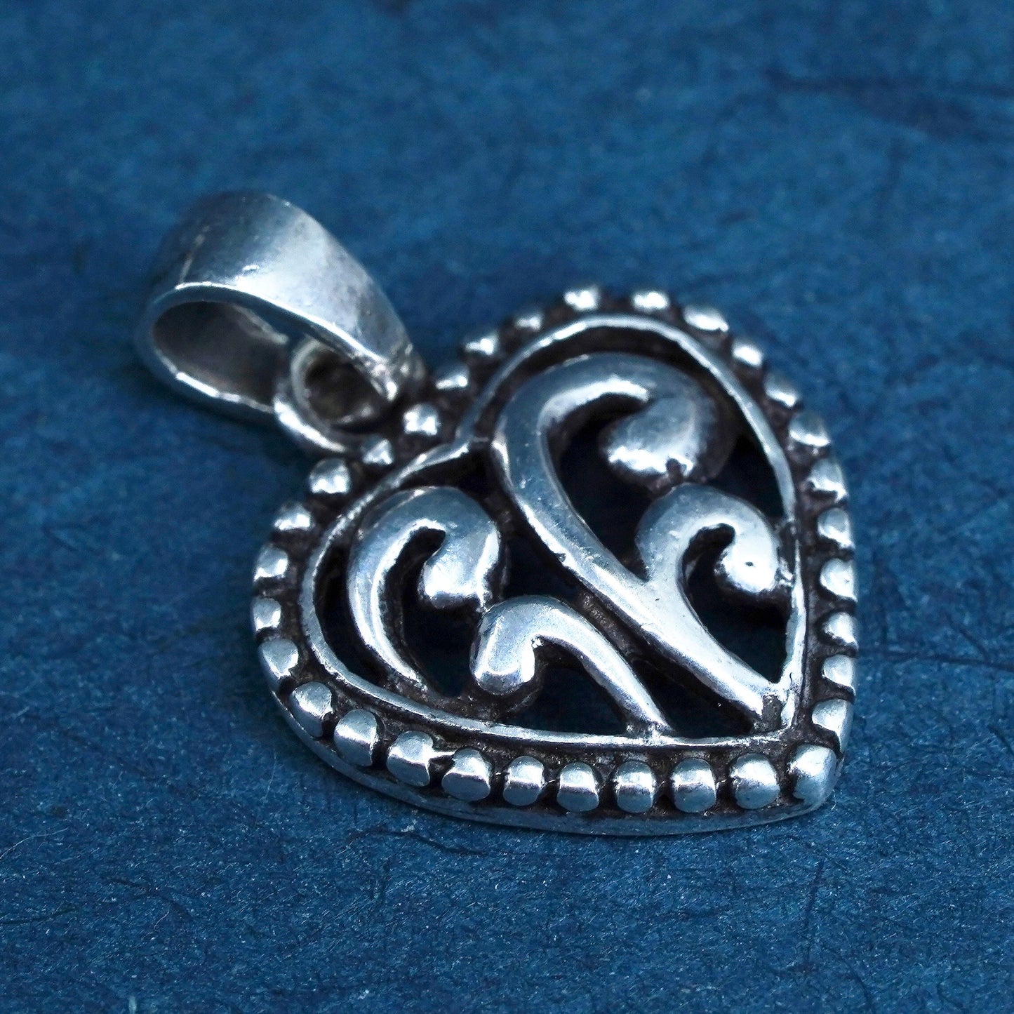 Vintage Sterling silver handmade pendant, 925 filigree bali heart pendant