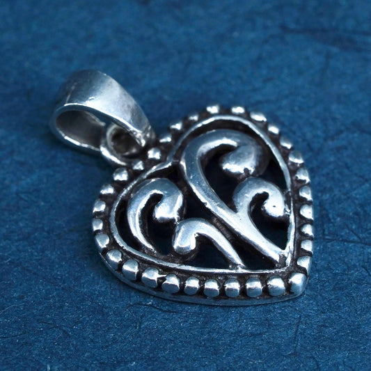 Vintage Sterling silver handmade pendant, 925 filigree bali heart pendant