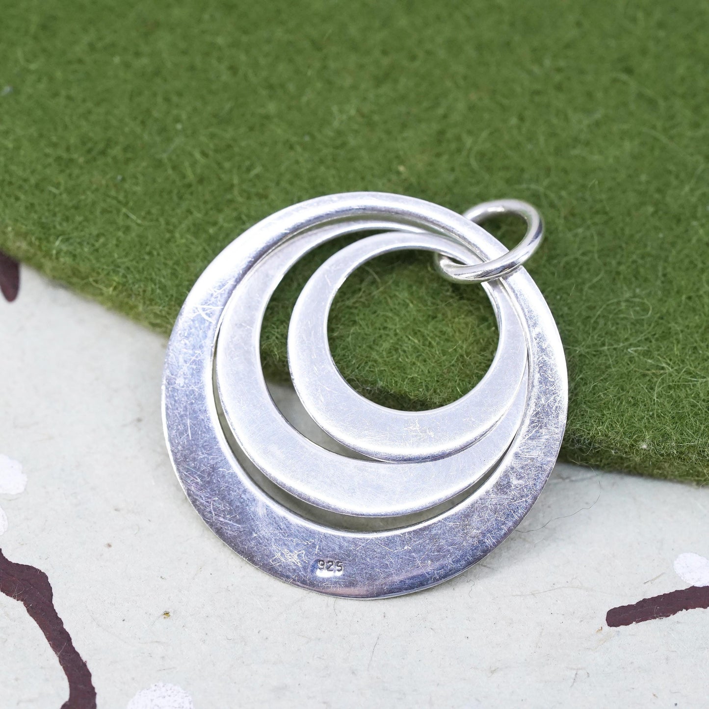 Vintage sterling silver handmade pendant, 925 silver multi circles