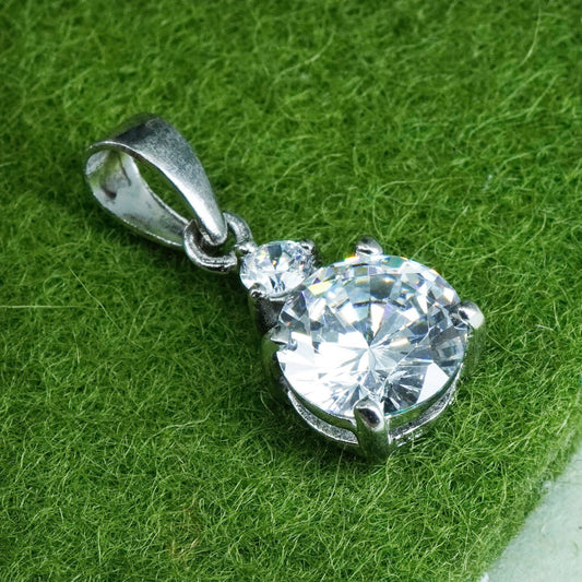 Vintage sterling silver cz crystal pendant, 925 silver pendant