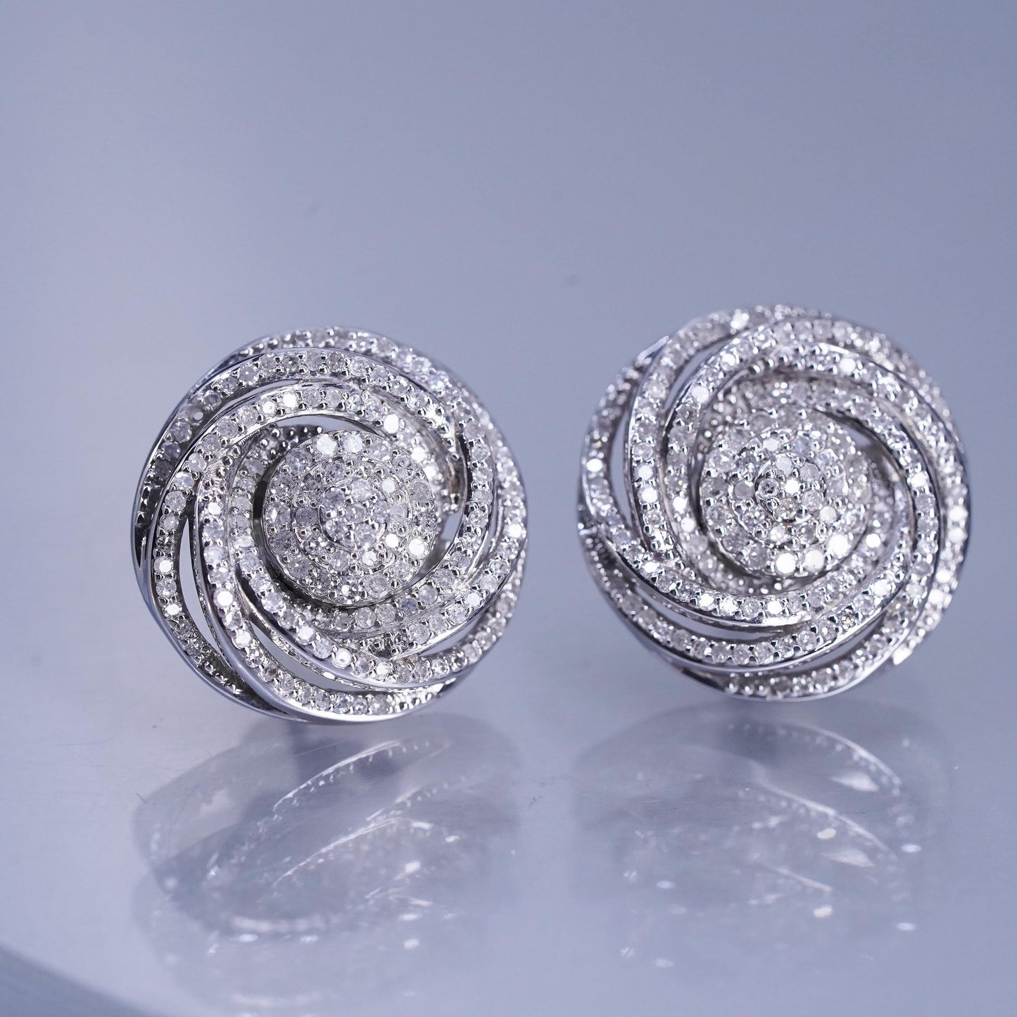 Vintage Sterling 925 silver earrings, entwined circle studs w/ cluster diamonds