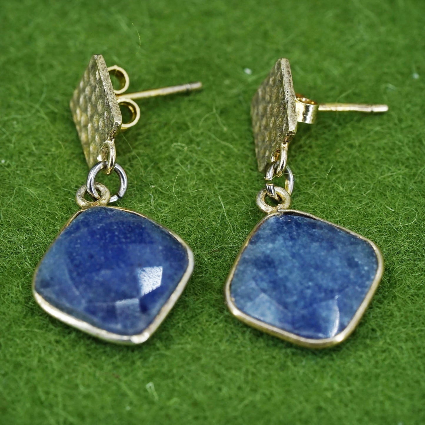 Vintage yellow gold over Sterling silver 925 handmade earrings with sodalite