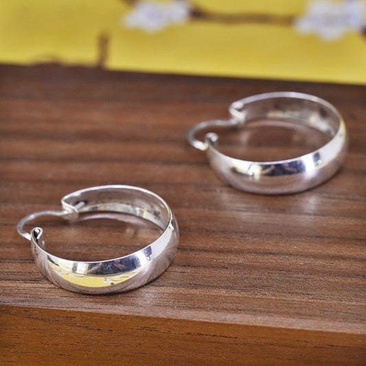 1", Sterling silver handmade hoop earrings, wide 925 silver huggie