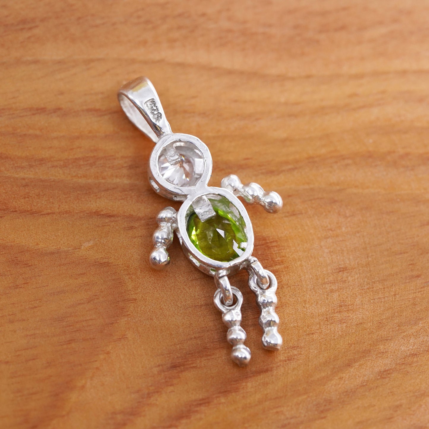 VTG Sterling 925 silver handmade birthstone pendant peridot, baby boy figure