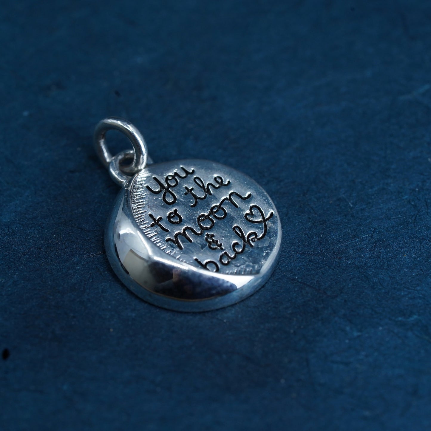 Vintage sterling silver pendant, 925 charm with “love you to the moon and back