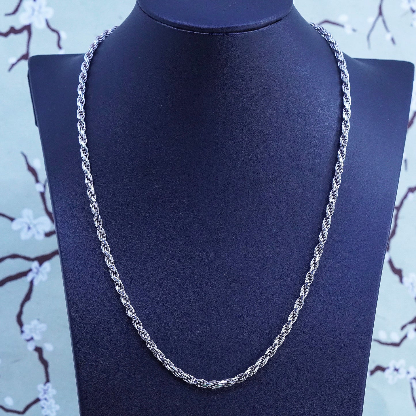 20”, 4mm, vintage Sterling silver necklace, 925 diamond rope chain