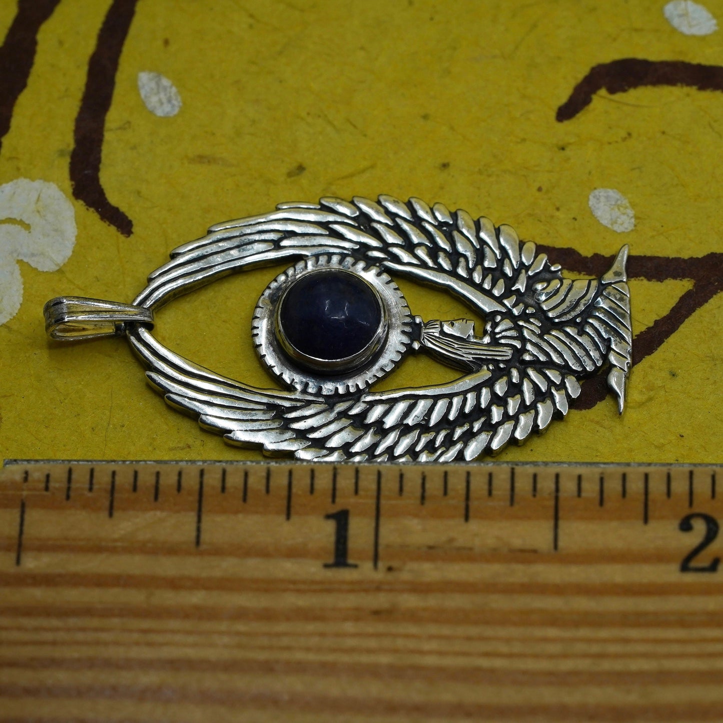 Egyptian fertility goddess Isis wings sterling 925 silver pendant lapis lazuli