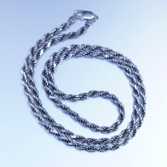 30”, Italian Milor Sterling 925 silver handmade diamond cut rope chain necklace