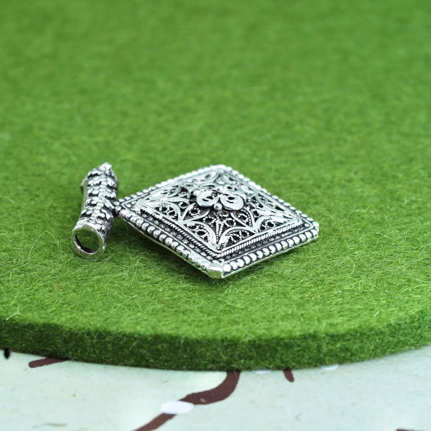 vintage sterling silver handmade pendant, 925 silver filigree pendant