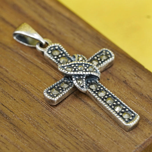 Vintage Sterling silver handmade pendant, 925 cross with marcasite