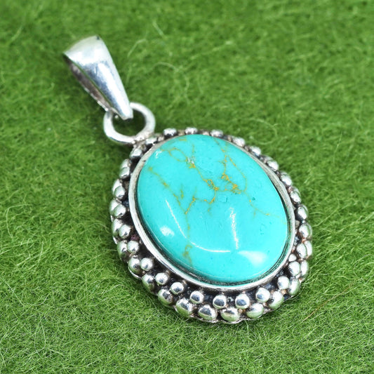 Native American sterling 925 silver handmade pendant with turquoise and beads