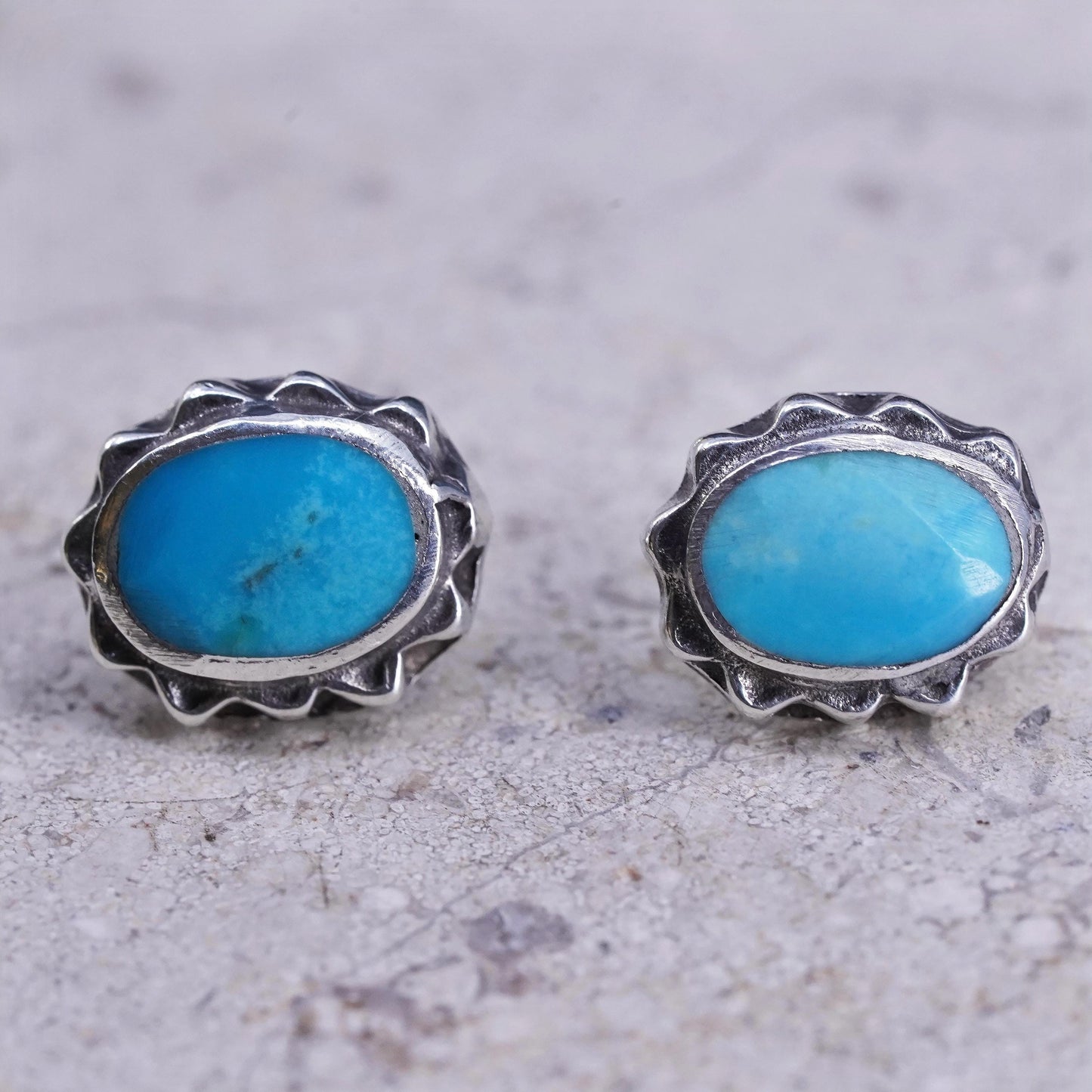 Southwestern sterling silver handmade earrings, 925 oval studs turquoise